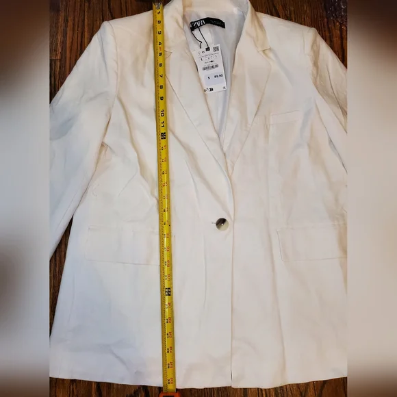 Zara Ecru Linen Blend Belted One Button Blazer - Picture 10 of 16